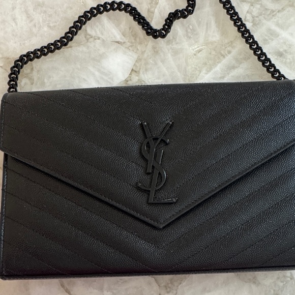 AUTHENTIC Yves Saint Laurent Black Chevron Clutch - Picture 1 of 5